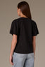 Black Short Double Flutter Raglan Sleeve Ladder Trim Scoop Neck Back Center Seam Knit Top
