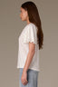 Off White Short Double Flutter Raglan Sleeve Ladder Trim Scoop Neck Back Center Seam Knit Top