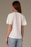 Off White Short Double Flutter Raglan Sleeve Ladder Trim Scoop Neck Back Center Seam Knit Top