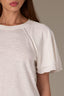Off White Short Double Flutter Raglan Sleeve Ladder Trim Scoop Neck Back Center Seam Knit Top