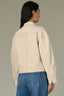 Heathered Birch Denim Long Slit Sleeve Collar Neck Button Down Front Curved Yoke Contrast Seam Back Center Seam Side Entry Pockets Buttoned Curved Hem Petite Denim Jacket