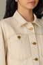 Heathered Birch Denim Long Slit Sleeve Collar Neck Button Down Front Curved Yoke Contrast Seam Back Center Seam Side Entry Pockets Buttoned Curved Hem Petite Denim Jacket