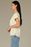 Light Lemon Lush Flutter Cap Sleeve Ruffle Stand Collar Split V-Placket Embroidered Hi-Low Slit Hem Woven Top