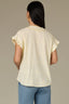 Light Lemon Lush Flutter Cap Sleeve Ruffle Stand Collar Split V-Placket Embroidered Hi-Low Slit Hem Woven Top