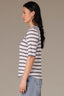 Off White Navy Elbow Puff Sleeve V-Neck Seaming Shirttail Hem Knit Top 