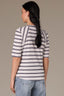 Off White Navy Elbow Puff Sleeve V-Neck Seaming Shirttail Hem Knit Top 