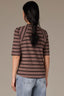 Oyster Mushroom Black Elbow Puff Sleeve V-Neck Seaming Shirttail Hem Knit Top 