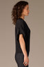 Black Elbow Roll Cuff Dolman Sleeve V-Neck Woven Top