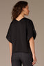 Black Elbow Roll Cuff Dolman Sleeve V-Neck Woven Top