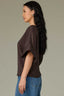 Espresso Elbow Dolman Roll Cuff Sleeve Button V-Neck Shirttail Hem Woven Top