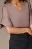 Oyster Mushroom Elbow Roll Cuff Dolman Sleeve V-Neck Woven Top