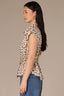 Black Cream Leopard Extended Shoulder Cap Sleeve Seaming Detail Collar Neck Hidden Button Down Placket Elastic Self-Tie Waist Dotted Animal Print Woven Shirt 