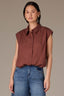 Cherrywood Extended Shoulder Cap Sleeve Button Front Hidden Placket Collar Bubble Hem Woven Top