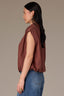 Cherrywood Extended Shoulder Cap Sleeve Button Front Hidden Placket Collar Bubble Hem Woven Top