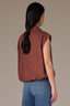 Cherrywood Extended Shoulder Cap Sleeve Button Front Hidden Placket Collar Bubble Hem Woven Top