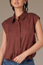 Cherrywood Extended Shoulder Cap Sleeve Button Front Hidden Placket Collar Bubble Hem Woven Top