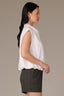 Off White Extended Shoulder Cap Sleeve Button Front Hidden Placket Collar Bubble Hem Petite Woven Top