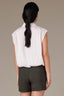 Off White Extended Shoulder Cap Sleeve Button Front Hidden Placket Collar Bubble Hem Woven Top