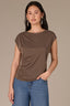 Mushroom Extended Shoulder Cap Sleeve Scoop Neck Asymmetrical Pleating Knit Top