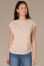 Pale Stone Extended Shoulder Cap Sleeve Scoop Neck Asymmetrical Pleating Knit Top