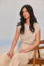 Pale Stone Extended Shoulder Cap Sleeve Scoop Neck Asymmetrical Pleating Knit Top