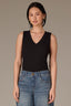 Black Sleeveless Rounded V-Neck Ribbed Surplus Hem Petite Knit Top