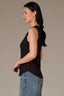 Black Sleeveless Rounded V-Neck Ribbed Surplus Hem Petite Knit Top
