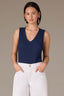Navy Sleeveless Rounded V-Neck Ribbed Surplus Hem Petite Knit Top