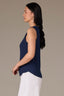 Navy Sleeveless Rounded V-Neck Ribbed Surplus Hem Petite Knit Top