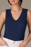 Navy Sleeveless Rounded V-Neck Ribbed Surplus Hem Petite Knit Top