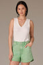 Off White Sleeveless Rounded V-Neck Ribbed Surplus Hem Petite Knit Top