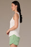 Off White Sleeveless Rounded V-Neck Ribbed Surplus Hem Petite Knit Top