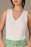 Off White Sleeveless Rounded V-Neck Ribbed Surplus Hem Petite Knit Top