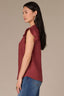 Apple Butter Flutter Sleeve Crochet Trim Ruffle Edge Split V-Neck Woven Top
