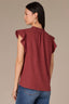 Apple Butter Flutter Sleeve Crochet Trim Ruffle Edge Split V-Neck Woven Top
