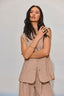 Heather Khaki Sleeveless Lapel Collar Princess Seaming Single Breast Slit Pocket Double Back Vent Woven Vest