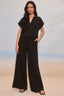 Black Skyrise Banded Elastic Pull-On Waist Pintuck Palazzo Knit Glider Pant