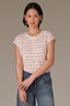 Autumn Sunset Print Stripe Extended Shoulder Cap Sleeve Stripe Print Scoop Neck Side Slit Hem Knit Top