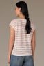 Autumn Sunset Print Stripe Extended Shoulder Cap Sleeve Stripe Print Scoop Neck Side Slit Hem Knit Top