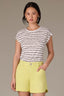Black Print Stripe Extended Shoulder Cap Sleeve Stripe Print Scoop Neck Side Slit Hem Petite Knit Top