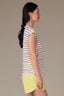 Black Print Stripe Extended Shoulder Cap Sleeve Stripe Print Scoop Neck Side Slit Hem Petite Knit Top