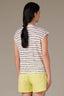 Black Print Stripe Extended Shoulder Cap Sleeve Stripe Print Scoop Neck Side Slit Hem Knit Top