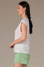 Chambray Blue Print Stripe Extended Shoulder Cap Sleeve Stripe Print Scoop Neck Side Slit Hem Knit Top
