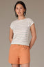 Meadow Print Stripe Extended Shoulder Cap Sleeve Stripe Print Scoop Neck Side Slit Hem Knit Top

