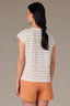 Meadow Print Stripe Extended Shoulder Cap Sleeve Stripe Print Scoop Neck Side Slit Hem Knit Top