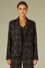 Black Berry Plaid Long Buttoned Sleeve Double Button Front Double Patch Pockets Slit Back Vent Plaid Print Knit Blazer