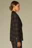 Black Berry Plaid Long Buttoned Sleeve Double Button Front Double Patch Pockets Slit Back Vent Plaid Print Knit Blazer