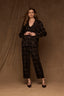 Black Berry Plaid Contour Shape Technology Skyrise Angled Dart Seams Extended Tab Hook Zip Fly Trouser Front Faux Back Side Panels Double Waistband Teagan Ankle Straight Leg Trouser