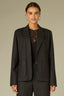 Charcoal Black Long Buttoned Sleeve Single Breasted Double Button Patch Pockets Slit Back Vent Plaid Print Knit Blazer