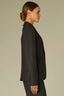 Charcoal Black Long Buttoned Sleeve Single Breasted Double Button Patch Pockets Slit Back Vent Plaid Print Knit Blazer